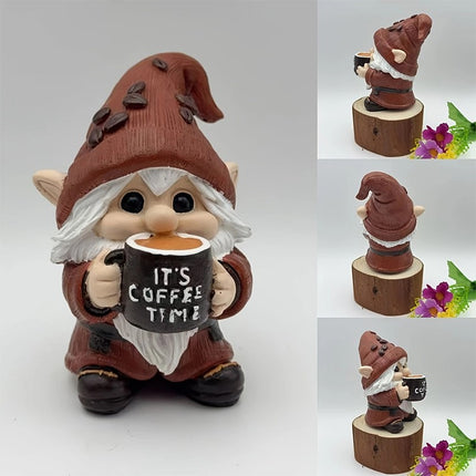 Outdoor Resin Gnome Ornament Coffee Time Figurine Gnome Figurine Garden Decor