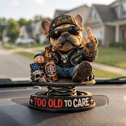 Too Old To Care Dashboard Bobblehead, Funny Resin Bulldog Nodding Dog