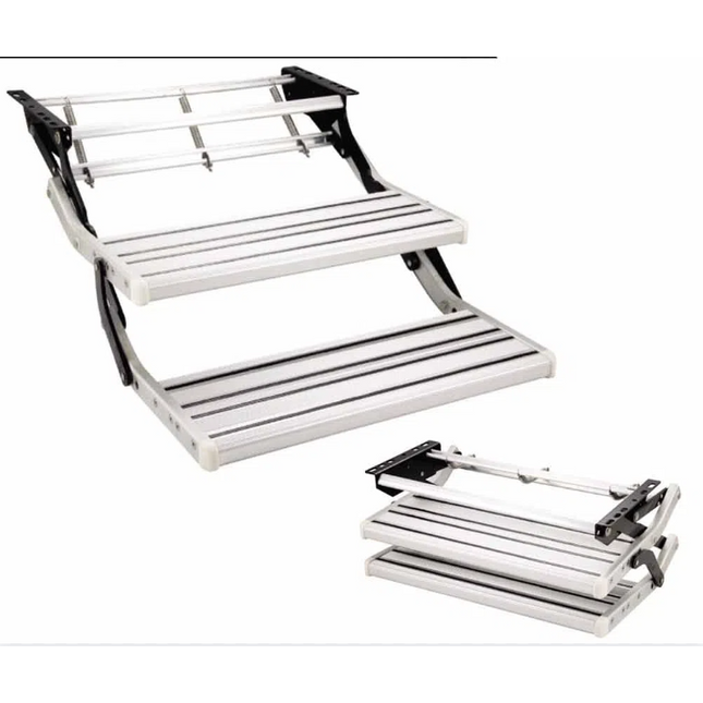 LED LIGHT DOUBLE ALUMINIUM PULL OUT CARAVAN STEP - RV PART ACCESSORIES STEPS FAN