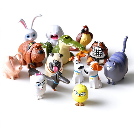 14 Pcs Pet Animal PVC Figurine Set, Rabbit Dog Cat Mini Action Figures, Christmas Kids Gift