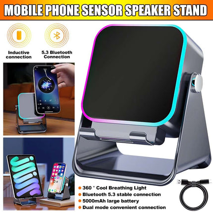 5-in-1 Wireless Induction Bluetooth Audio Speaker with Integrated Phone Stand