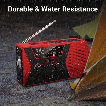 Portable Solar Hand Crank Emergency Radio, Waterproof Flashlight with Reading Light for Outdoor Camping Survival