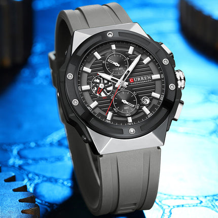 Men's Sports Quartz Wrist Watch with Calendar, Silicone Strap Casual Male Daily Watch