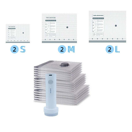 6x Cordless Travel Vacuum Bag Set, Rechargeable Pump Included, Space Saver Bags for Bedding and Clothing