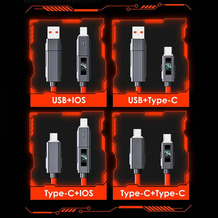4-in-1 Digital Display USB Type-C PD 100W Fast Charging Cable for iPhone & Android