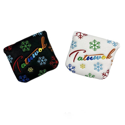 Snowflake Embroidered PU Leather Golf Mallet Putter Headcover, Golf Club Protector
