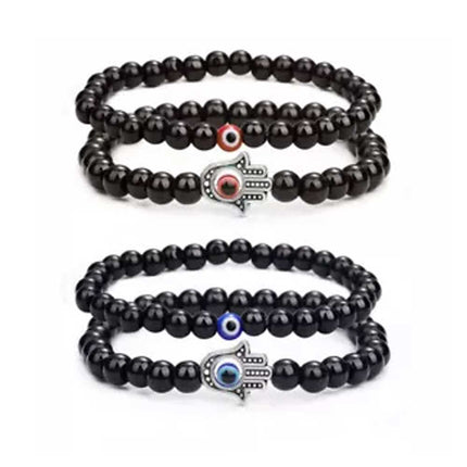 2Pcs Hamsa Evil Eye Bracelet Turquoise Beaded Sets Women Men Lucky Jewelry Gifts