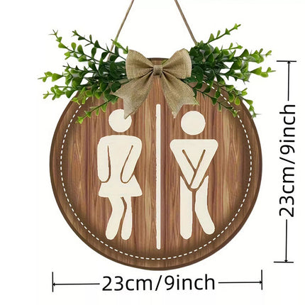Rustic Round Wooden Toilet Sign 23CM Hanging Gender Door Plaque Bathroom Wall Home Decor