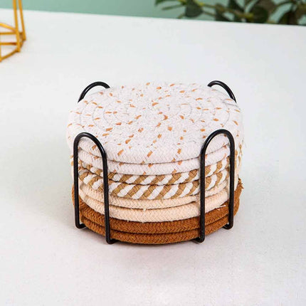 8Pcs Non-Woven Drink Coaster Set, Non-Slip Heat Resistant Cup Mats with Decorative Iron Frame