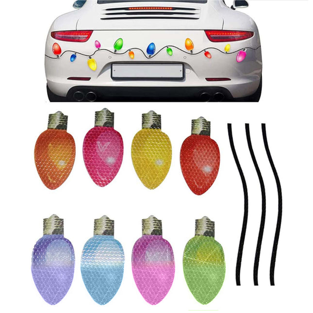 Christmas Car Refrigerator Decoration Reflective Bulb Lights  Exterior Stickers