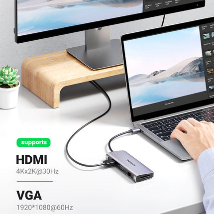 10-in-1 USB-C Docking Station with HDMI VGA Gigabit LAN USB 3.0 SD TF Audio PD Charger