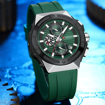 Men's Military Style Wristwatch, Calendar Display Silicone Strap Sports Watch for Boys 8462