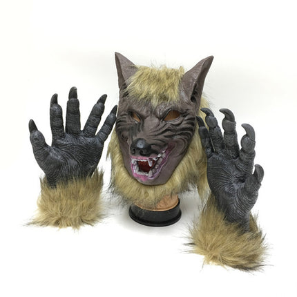 Halloween Wolf Head Face Mask Werewolf Claw Gloves Cosplay Costume Horror Props