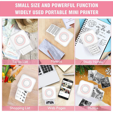 Mini Bluetooth Inkless Thermal Printer, Portable Photo & Label Maker with Paper Rolls