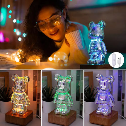 20cm Cute 3D Bear LED Night Light, USB Powered Firework Glass RGB Ambient Table Lamp
