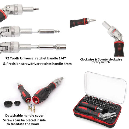 61-Piece Screwdriver Bit & Socket Set: 1/4-Inch Hex & Torx Bits, Plus Right-Angle Ratchet