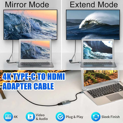 USB 3.1 Type-C to 4K 60Hz HDMI Adapter Converter Cable for Laptop Tablet TV