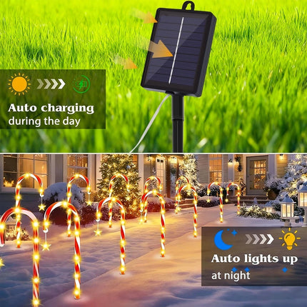 5IN1 Christmas Red LED Cane Lights Solar-Powered Outdoor Candy Path Garden Decoration