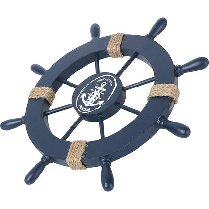 28CM Wooden Ship Wheel, Nautical Boat Steering Wheel, Beach Home Wall Decoration