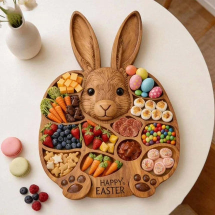 Easter Bunny Wooden Serving Platter, Ideal Gift, Easy to Clean, 14" X 14", Kitchen Essentials