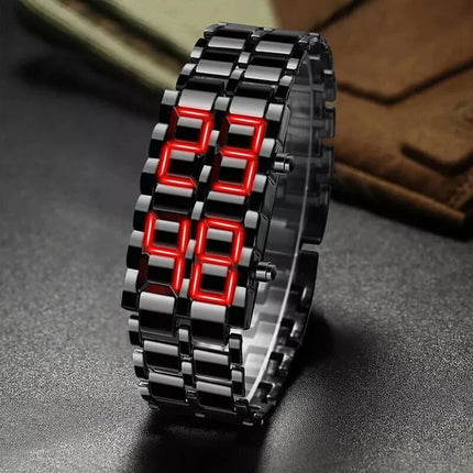 Fashion Mens Digital Lava Wrist Watch Men Black Full Metal Red LED Display