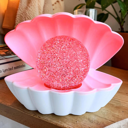 7 Colour Changing LED Clam Shell Mood Light White Glitter Table Lamp