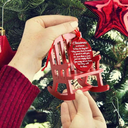 Christmas IN Heaven Memorial Ornament Hanging Mini Wood Rocking Chair+Tag