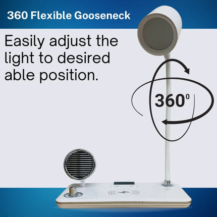 4 in 1 Wireless Charger LED Desk Lamp with Bluetooth Speaker, Clock, Charging