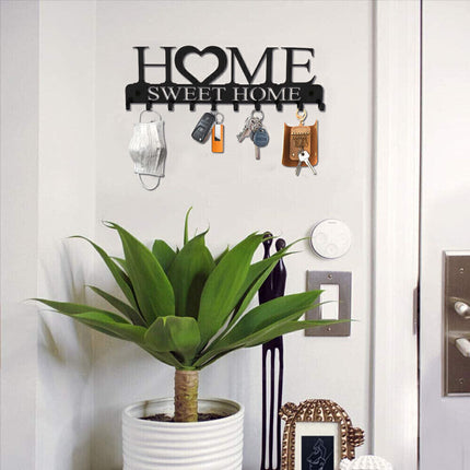 Iron Wall Mounted Home Sweet Home Hanging Hanger Hooks Hat Key Holder Rack Shelf