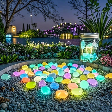 200PCS Glow In The Dark Pebbles, Luminous Garden Stones for Outdoor Yard Decor & Gift