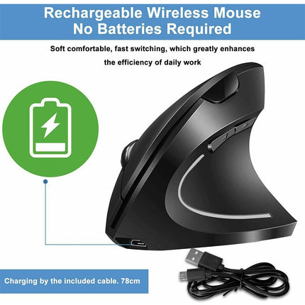 2.4GHz Wireless USB Mouse Vertical 1600DPI Optical Mouse Rechargeable Right Hand