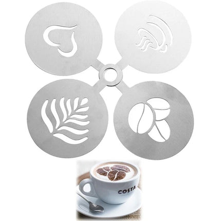 4 Stainless Steel Coffee Stencil Templates (for Cappuccino & Latte) – Compatible with Coffee Dusters
