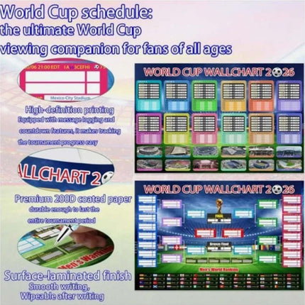 2Pcs 2026 World Cup Football Wall Chart, 87×58CM Foldable Match Schedule Poster