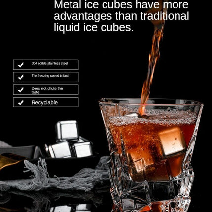 Stainless Steel Ice Cubes Chilling Stones Rocks Reusable with Tong for Whiskey