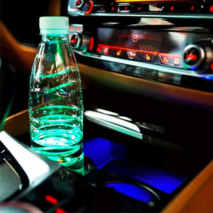 2Pcs RGB LED Car Cup Holder Light Mats Universal Interior Drink Coaster Lights