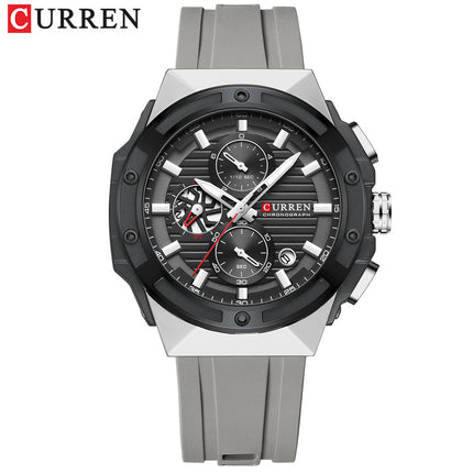 Men's Military Style Wristwatch, Calendar Display Silicone Strap Sports Watch for Boys 8462