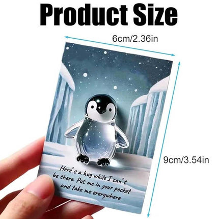 Pocket Crystal Turtle & Penguin Hug Keepsake Card Heartwarming Gift for Friends & Loved Ones