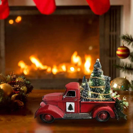 Christmas Decoration Red Truck w/ LED Lights Xmas Tree Centerpiece Table Adornment