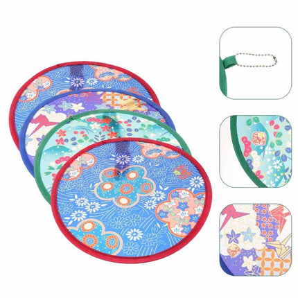 20pcs Art Handmade Round Nylon Hand Fan Flying Disk Folding Fans Kid Outdoor