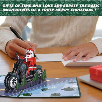 Pop-Up Christmas Greeting Card: Motorbike Santa Claus Xmas Card