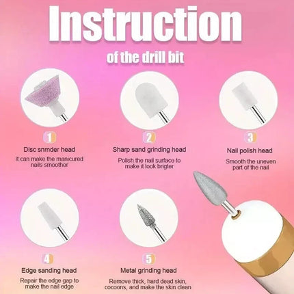 Electric Nail File Drill Portable USB Manicure Pedicure Machine Set Professional