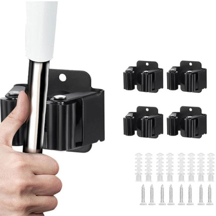 4pcs Stainless Steel Broom Hanger Wall Mounted Mop Holder Home Mop Storage Clip