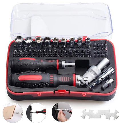 61-Piece Screwdriver Bit & Socket Set: 1/4-Inch Hex & Torx Bits, Plus Right-Angle Ratchet