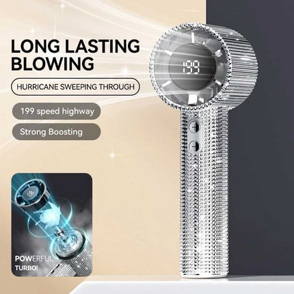 S5 portable handheld LED display turbofan with 199 speed adjustment, mini personal portable small fan
