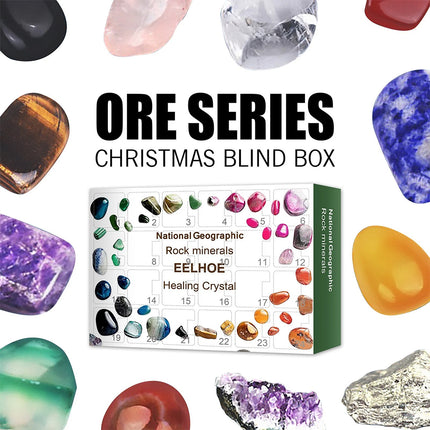 2025 Christmas Crystal Advent Calendar - 24 Healing Crystals & Minerals Countdown Box