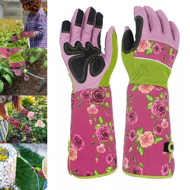 Ladies Long Sleeve Gardening Gloves - Thorn Proof Leather Gauntlet Garden