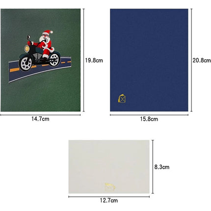 Pop-Up Christmas Greeting Card: Motorbike Santa Claus Xmas Card