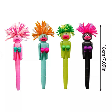 4Pcs Fried Hairy Boxing Men Antistress Ballpoint Pens Writing Pens Kids Gift Toy
