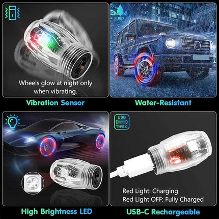 4-Pack LED Wheel Strobe Flash Lights Tire Valve Cap Lamps for Cars, Trucks & Motorcycles