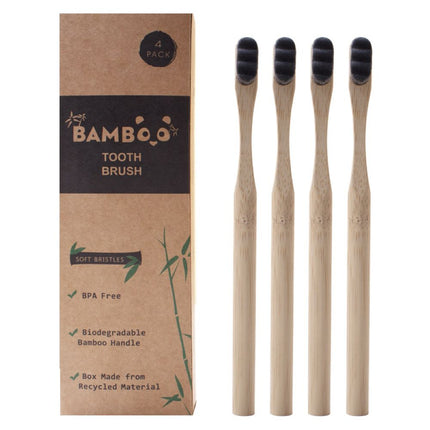 Eco-Friendly Grey Bamboo Toothbrush 4 Pack Extra Dense Soft Bristles